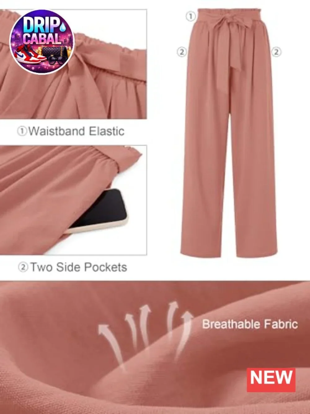 Wide Leg Lounge Pants High Waisted Lightweight Casual Trousers with Pockets